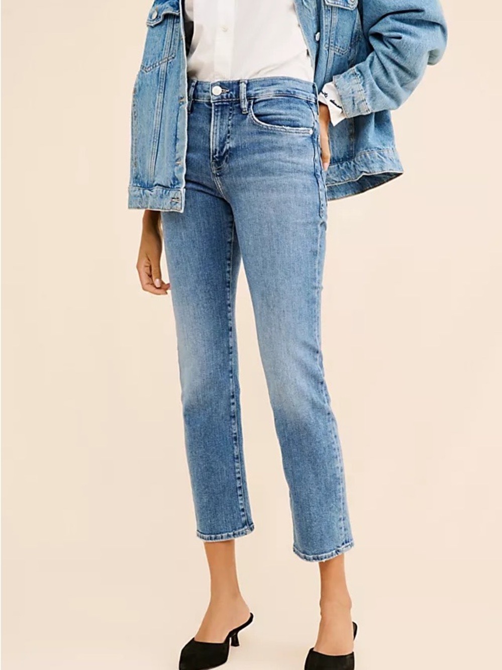 FRAME Le High Straight Medium Wash Jeans - Picture 3 of 4